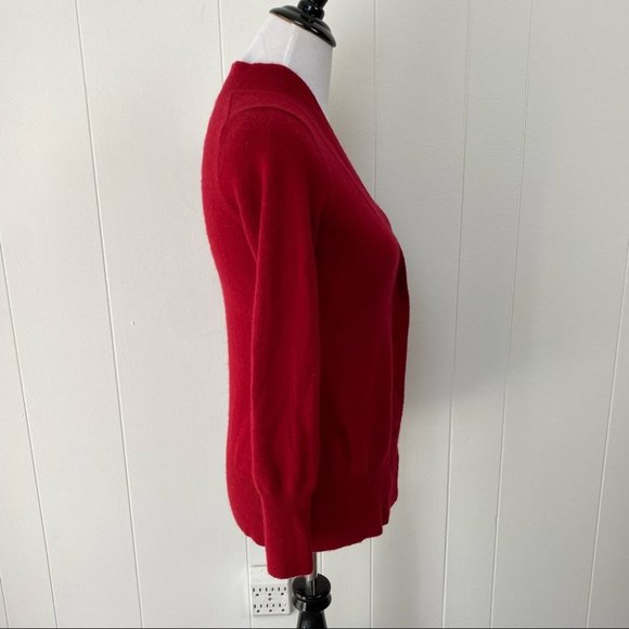 Neiman Marcus 100% Cashmere Red V Neck Button Front Cardigan Sweater Small - Picture 13 of 13